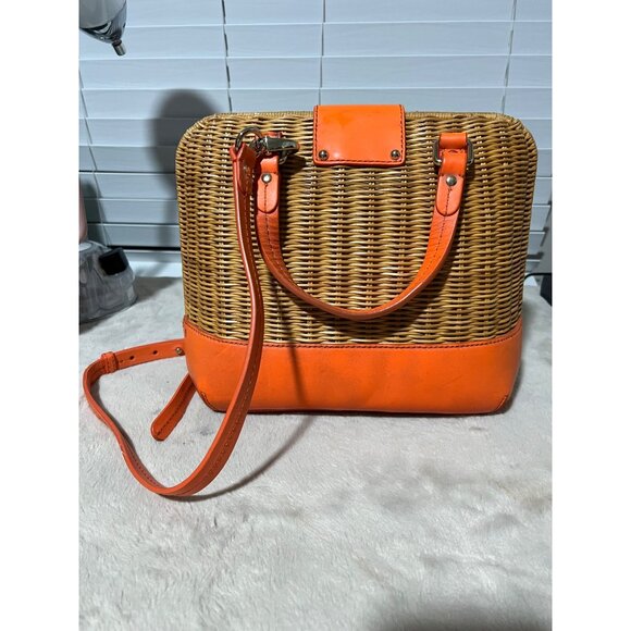 Kate Spade New York Wicker & Leather Orange Satchel With Adjustable Strap - Picture 4 of 13